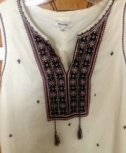 Madewell Embroidered Suncoast Dress Burgandy & Ivory Women's Size 12